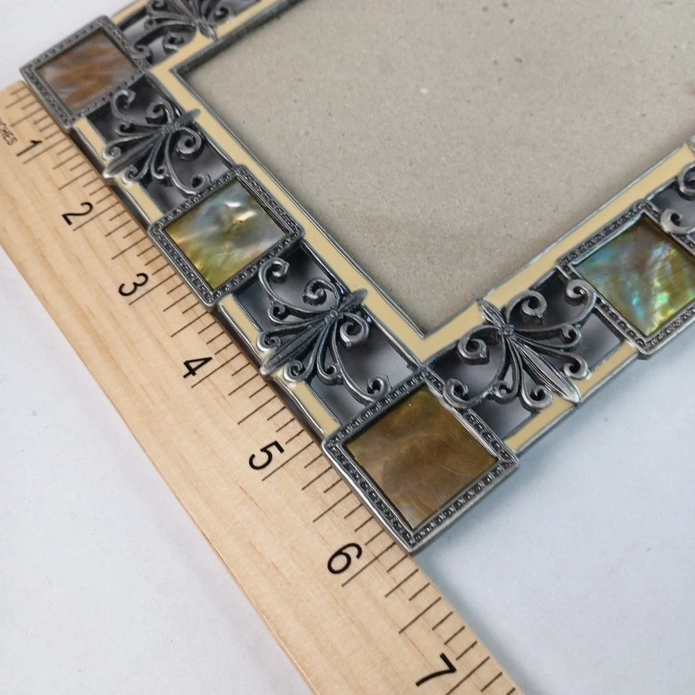 Vintage Picture 4 x 6 Mother of Pearl Enamel and Metal Picture Frame